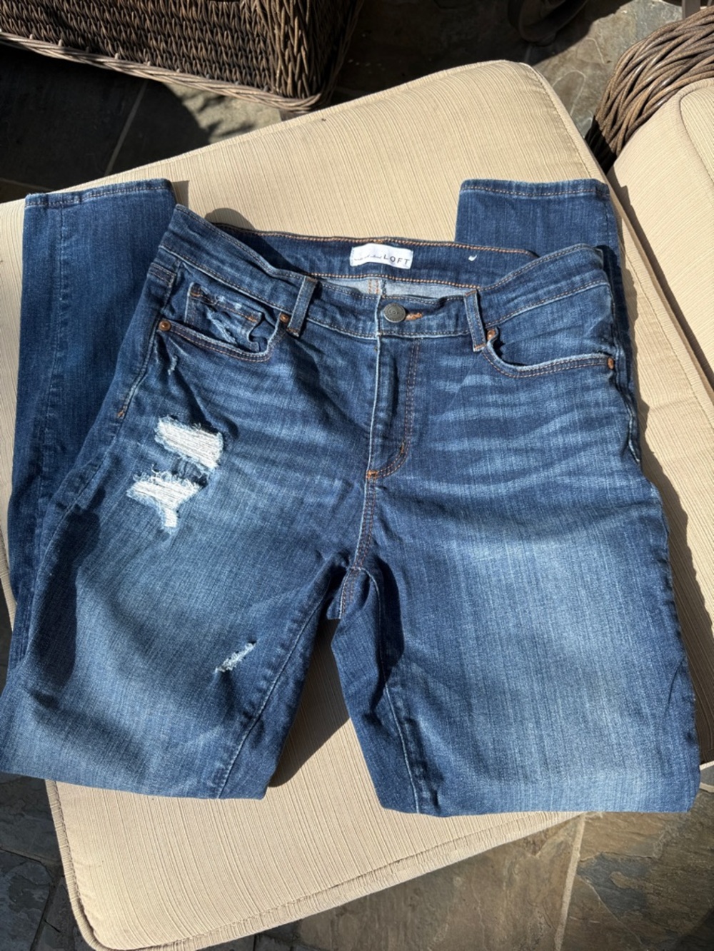 LOFT Dark Blue Skinny Jeans with Distressed Detail